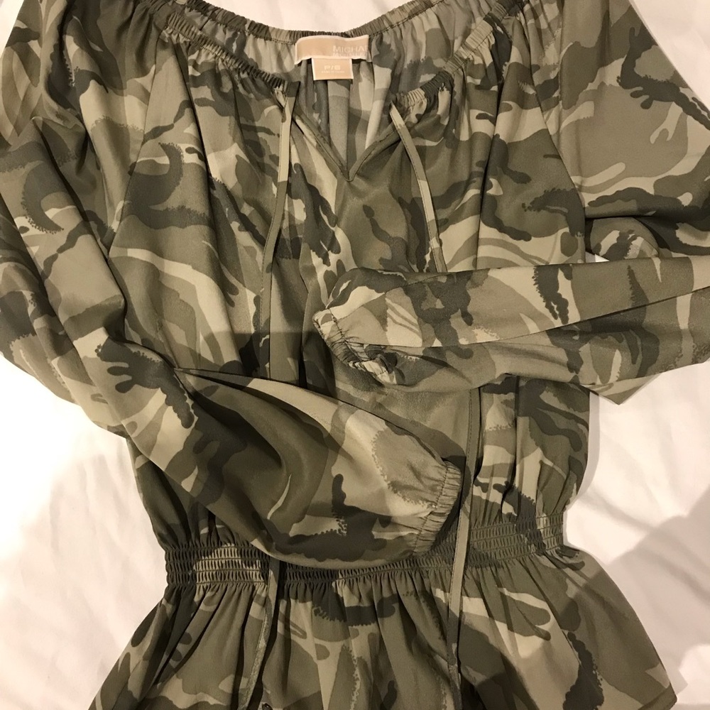NWOT Michael Kors Camo Peasant Top